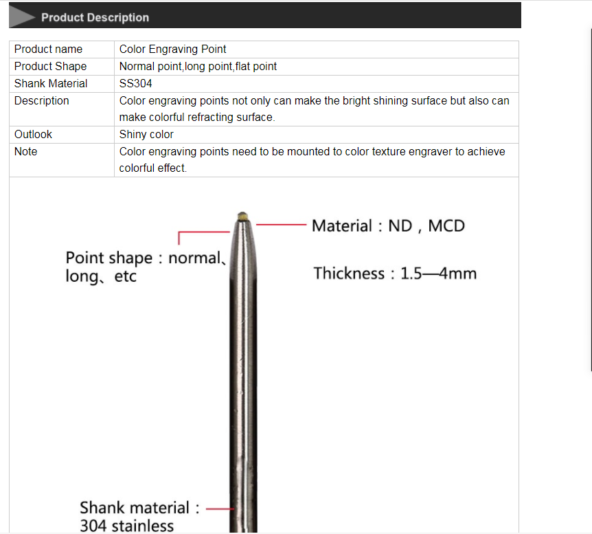 SS304 shank Diamond Engraving Bit For Making Rainbow Lines