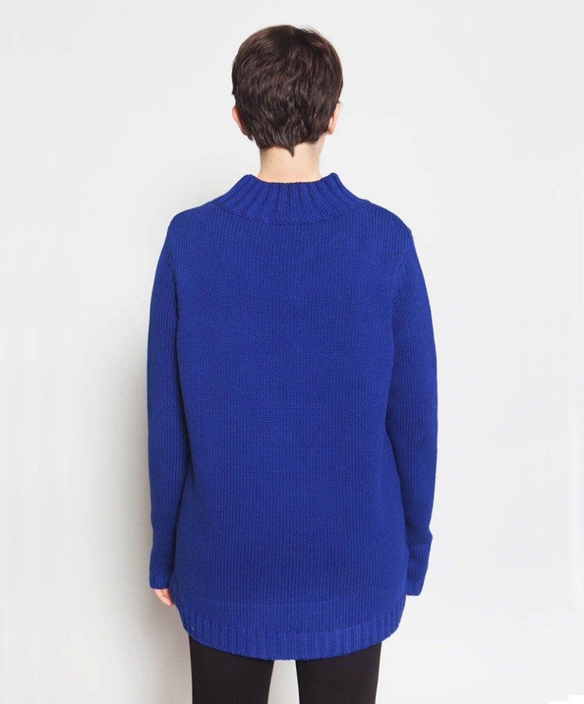Blue Mock Neck Knit Pullover Sweater 100 % Cotton Material Soft For Women