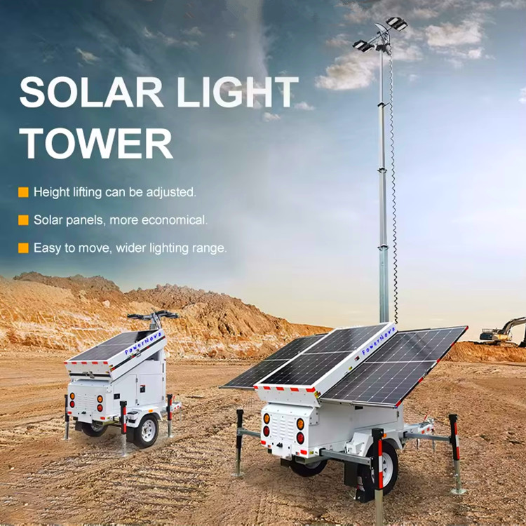 Solar Powered Lighting Towers 5.3 Days Running Time Hydraulic Light Tower Portable Light Tower Rental