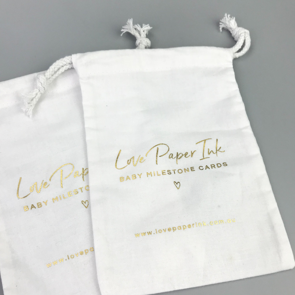 Gold Foil Logo Cards Packing 6oz Cotton Drawstring Bag