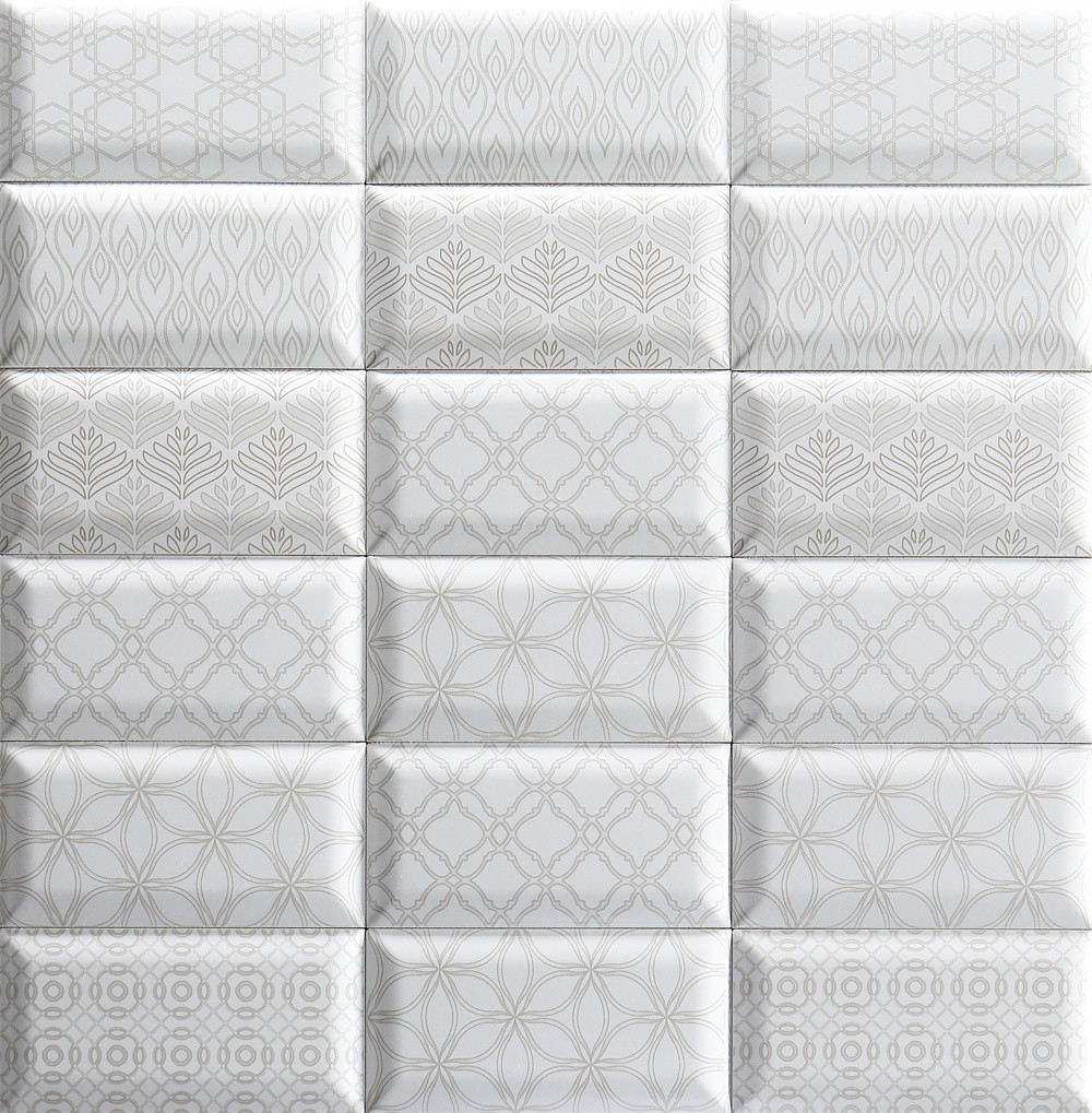 White Bevelled Tiles 75x152mm Glossy Ceramic Wall Bread Tiles For Bathroom and Kitchen