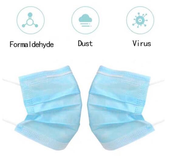 Blue Face Masks For Germ Protection , Surgical Face Mask 3 Ply 17.5cm X 9.5cm