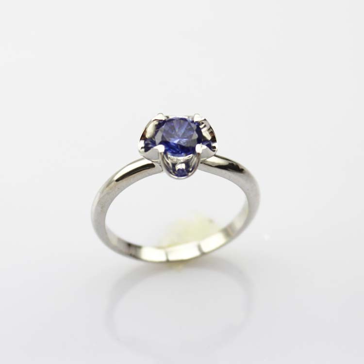 Sterling Silver Engagement Ring with Solitaire 6mm Created Blue Topaz(F88)