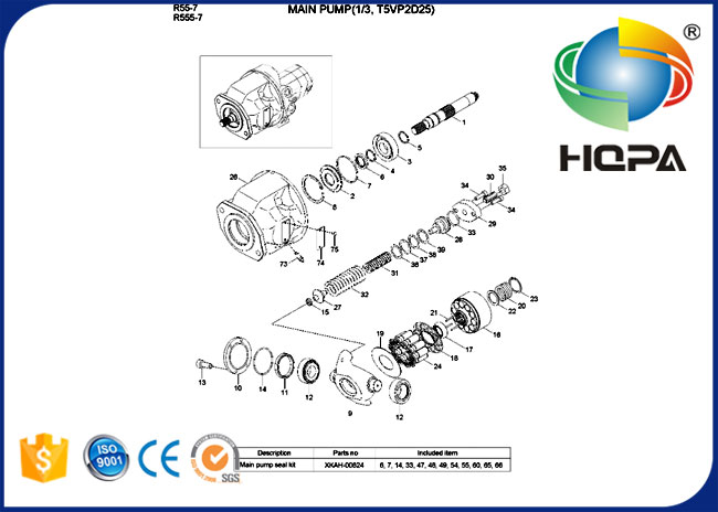 XKAH-00824 Hydraulic Main Pump Seal Kit for Excavator Hyundai R55-7