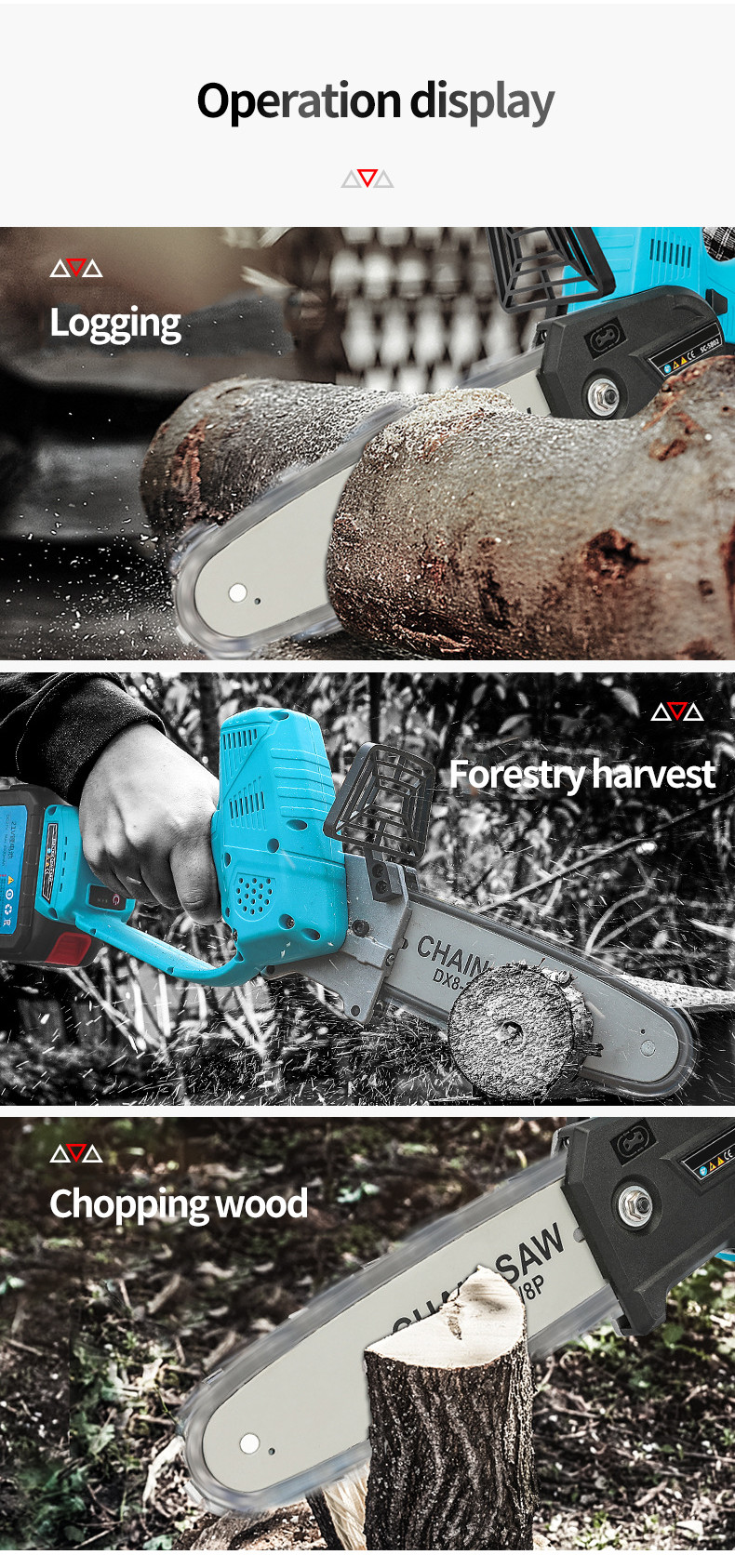 8 Inch Electric Saw Chainsaw 400W Rechargeable Brushless Motor Woodworking Cutter Garden Tool For Makita 21V Battery