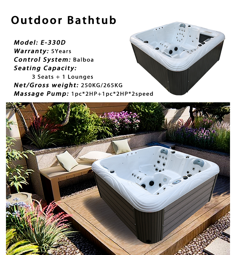 Acrylic Outdoor Hot Tubs Air Jets Whirlpool Massage Spas Bathtub