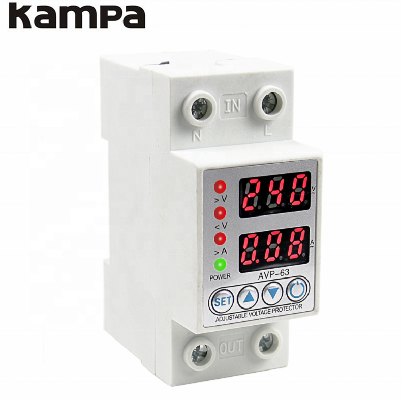 63A 110V 230V Din rail adjustable over under voltage protective device protector current limit protection Voltmeter