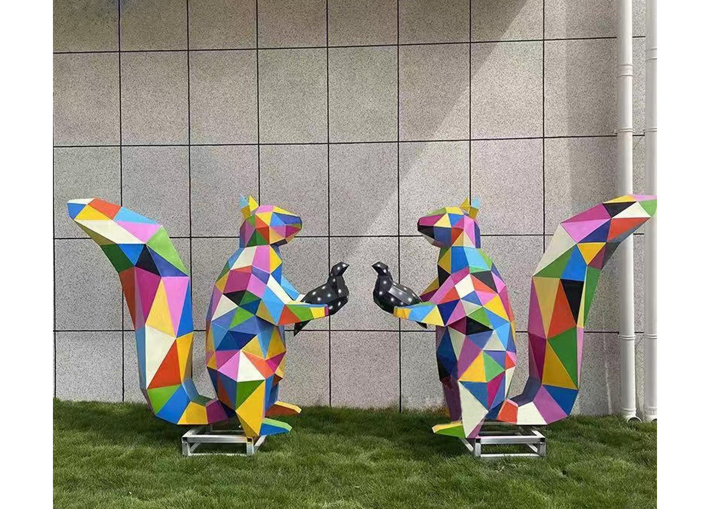 Contemporary Garden Decoration Stainless Steel Bear Sculpture Colorful