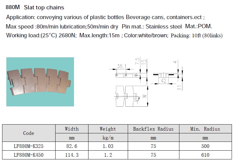 LF880M-K325 MAGNETIC SIDE FLEX CONVEYOR TOP CHAINS 
