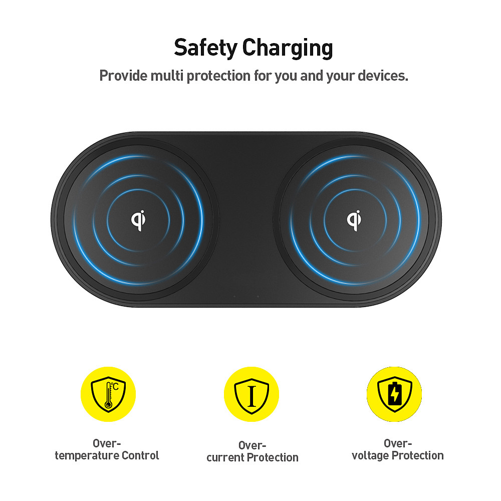 PU Leather Dual DC 5.0 Jack Qi Wireless Charging Pad Fast Twin Charger
