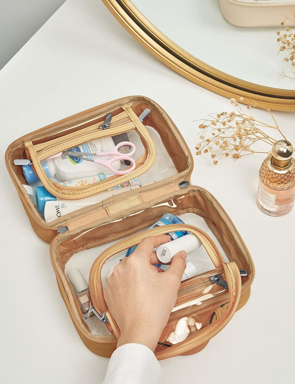 Lightweight Waterproof 2 Layer Travel Toiletry Bag Clear Makeup Bag With Zipper