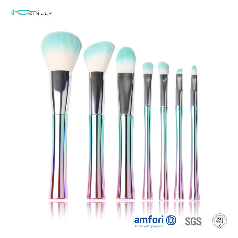 Electroplated Plastic Handle 7pcs Makeup Brush Gift Set