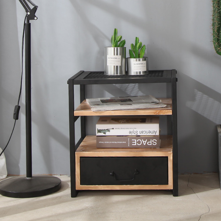 H50cm Industrial Metal End Table Defaico Industrial Side Table With Drawer