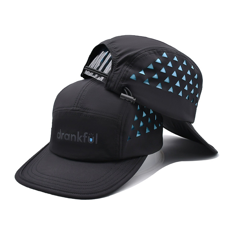 5 Panel Camper Hat Sports Mesh Sweatband Customized Eyelets laser