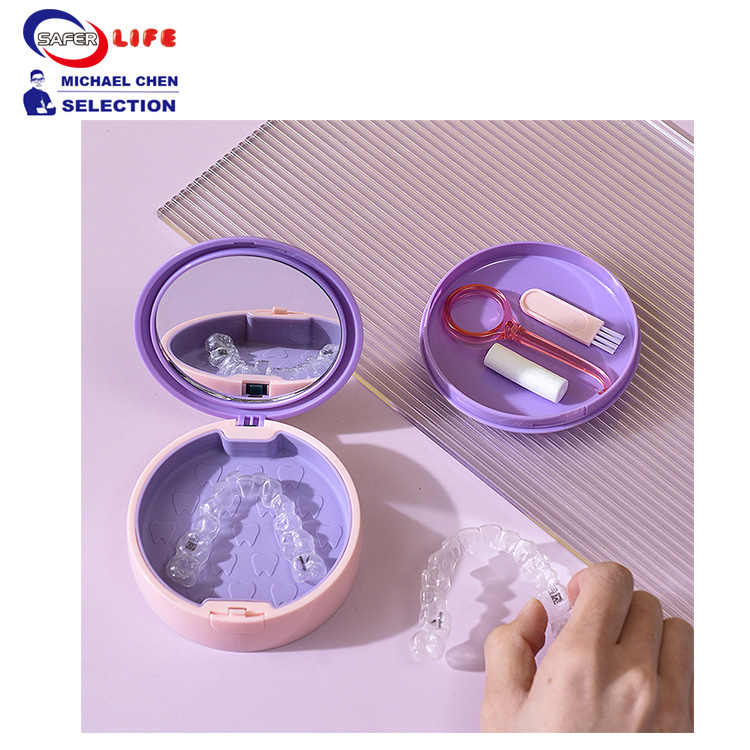 Cute Daily Pill Dispenser Box For Elderly Plastic Dental Box False Teeth Box Mirror Silicone 9CM