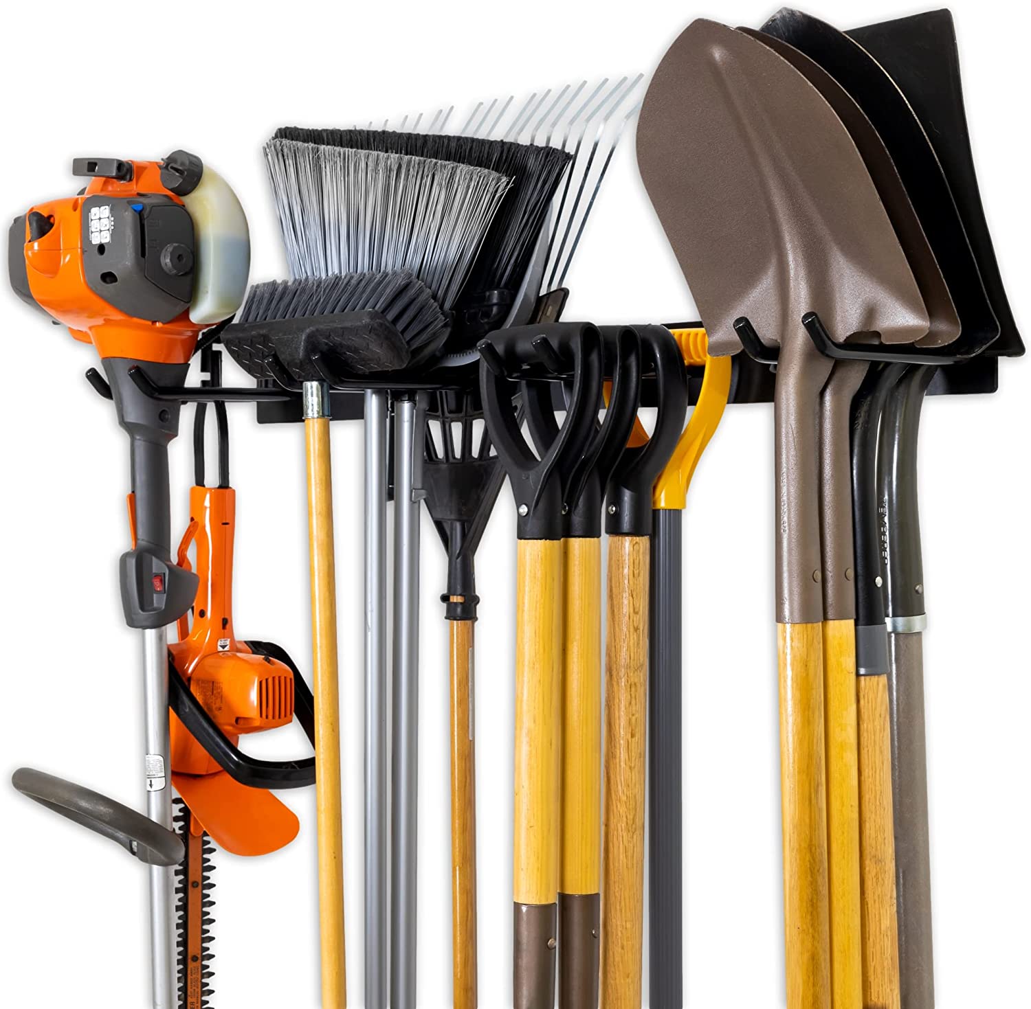 Stocked and Non-folding Aluminum Garden Yard Tool Storage Rack with Heavy Duty Hooks