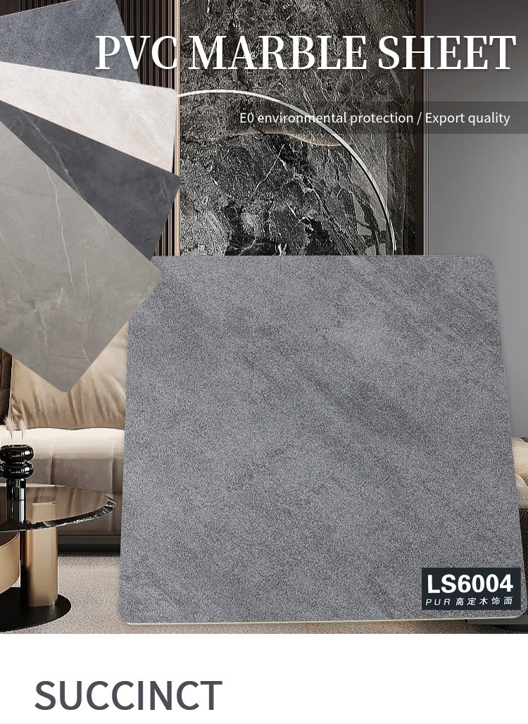 Square Bamboo Charcoal Grey Marble PVC Cladding Panels OEM ODM