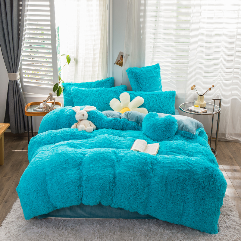 European and American Style Solid Color Thickened Warm Mink Velvet Duvet Bedding Set