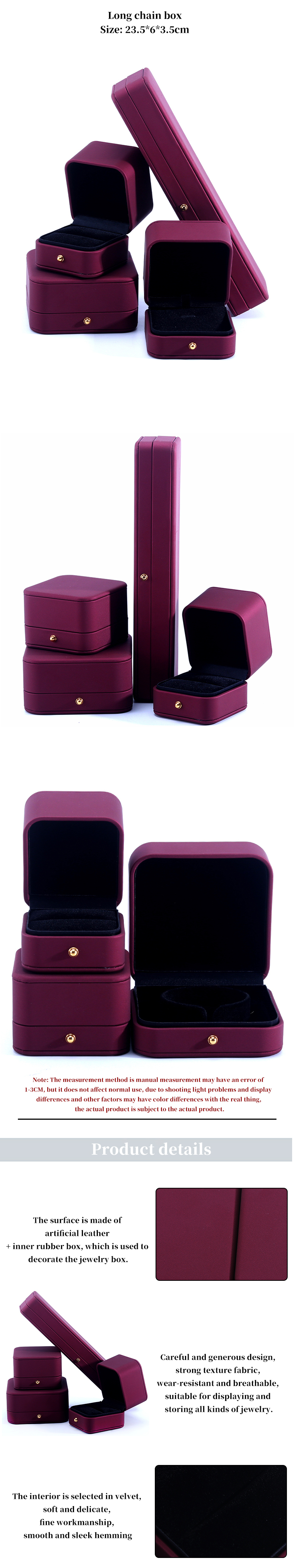 Wind Red Sleek PU Leather Jewelry Storage Packaging Box with Gold Button Ornament