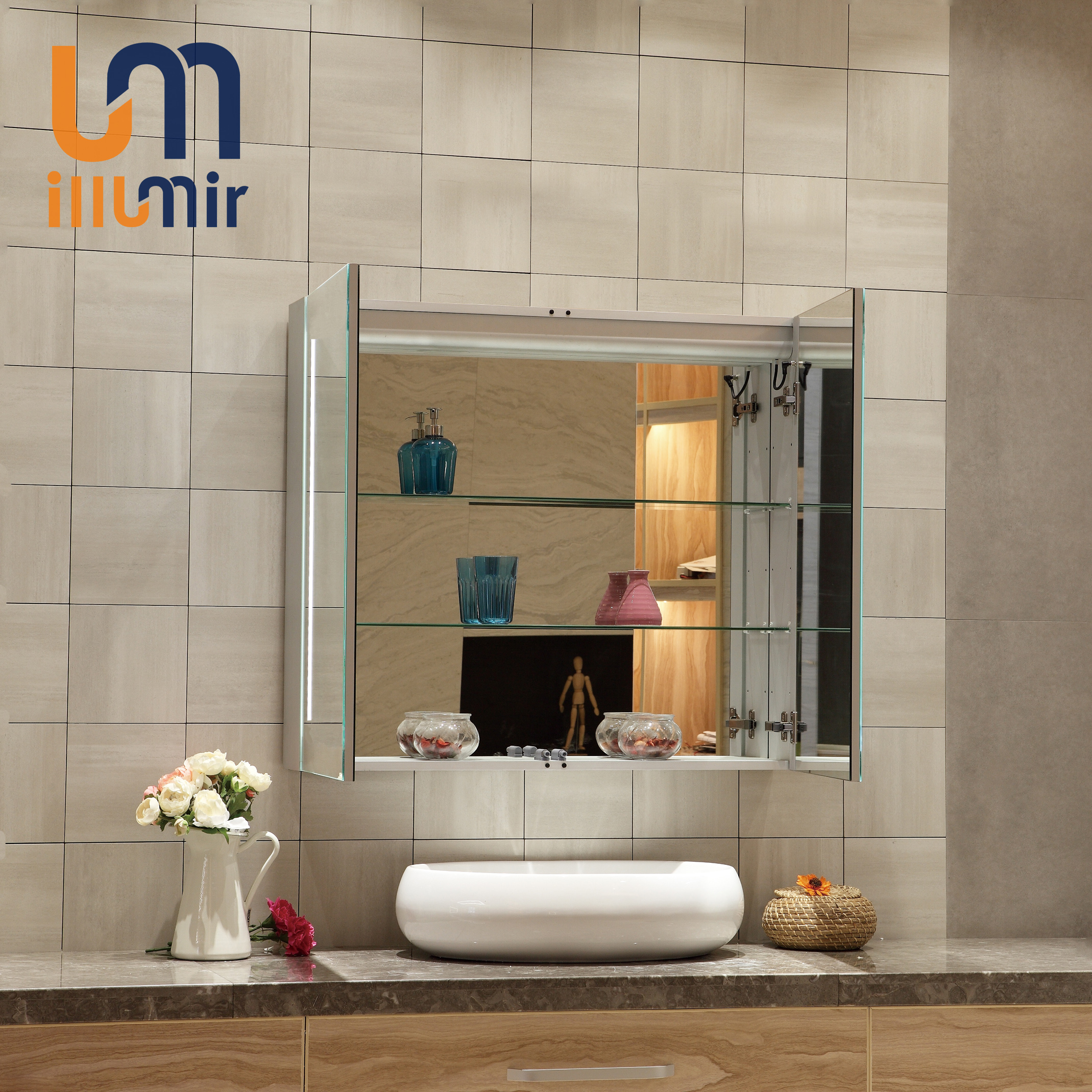 LED Bathroom Mirrored Medicine Mirror Cabinet with High output 2835 SMD LED strip IP44
