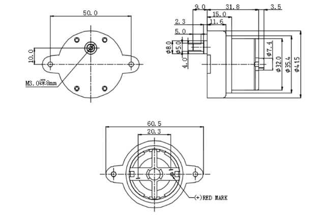  500 DC Micro Reduction Motor Plastic Gear Motor Dimension