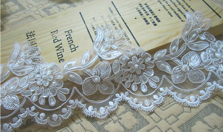 Wedding Dress Lace Border with Cord/ Bridal veils Lace Edge with Bead