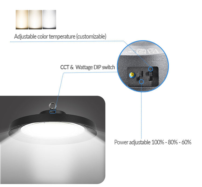 High CRI CCT Adjustable High Bay Led Lights 200w Commercial Dimmable High Bay Lights