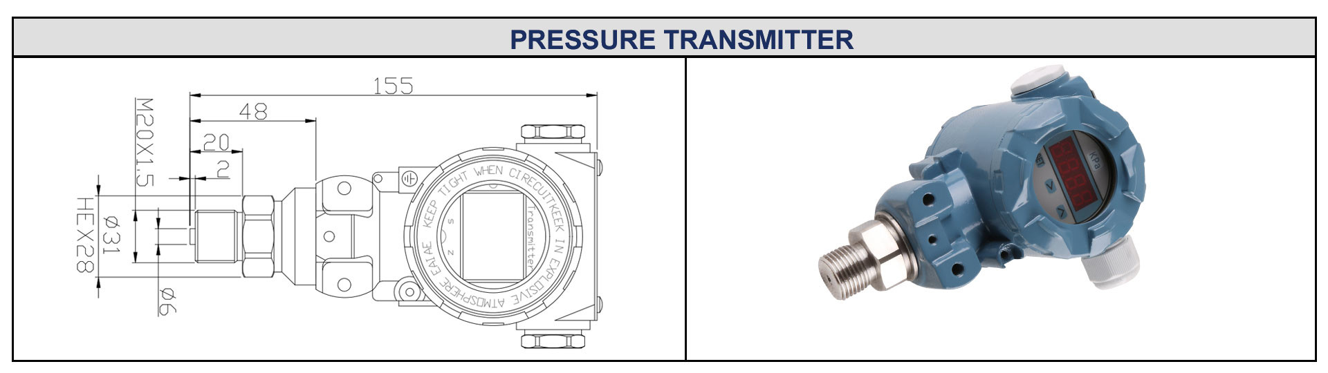 BP93420-III 4-20mA Industrial Pressure Sensor Transmitter for Harsh Industrial Environments