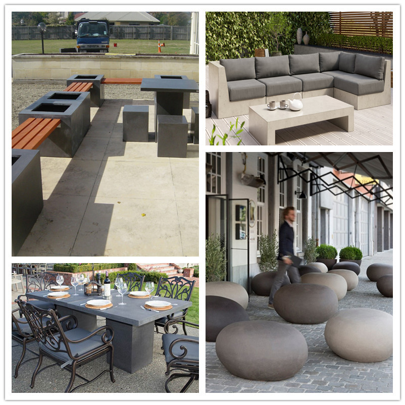 Customized Outdoor Concrete Furniture GRC Patio Garden Bench Table For Poolside