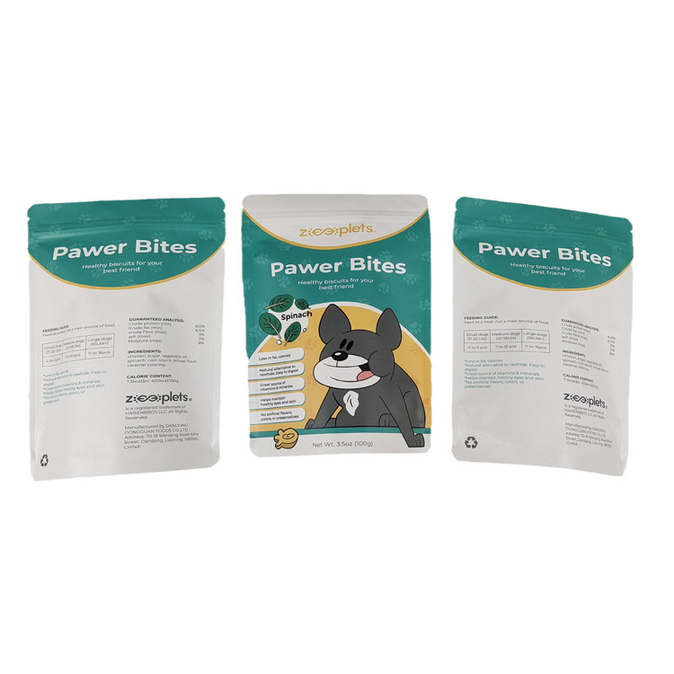 Low Moq Stand Up Pouch Kraft Paper Printed Packaging Bag for Pet Treat Smell Proof Bags with Logo