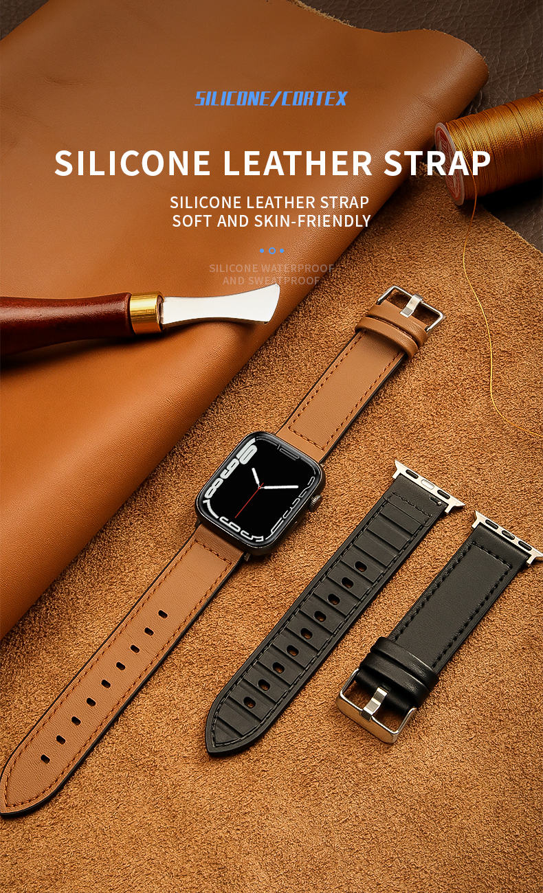 22mm Silicone Leather Watch Strap for iWatch Series 6 5 4 3 2 1 SE Luxury and Durable