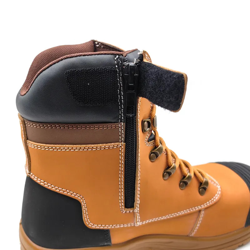Oil And Water Slip Resistant Boots Industrial Leather Construction Boots With Zipper
