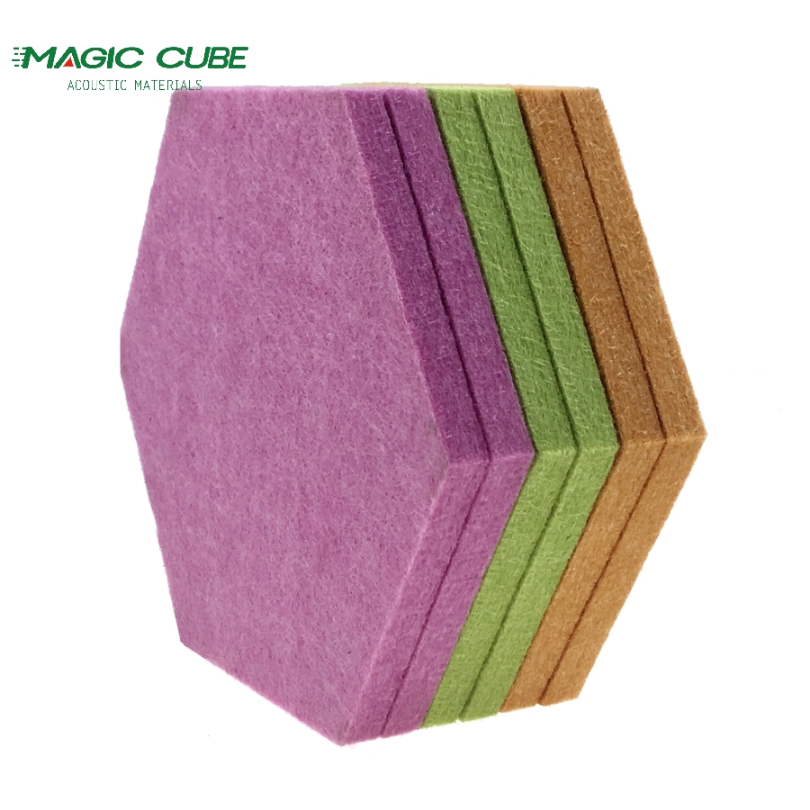 High density Sound proof indoor for kids decorate self adhesive hexagon board pet acoustic panels 100% polyester fabric fiber