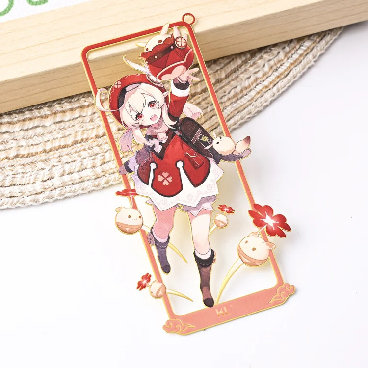 Customized Kawaii Genshin Impact Design UV Printing Gold Plated Metal Bookmark
