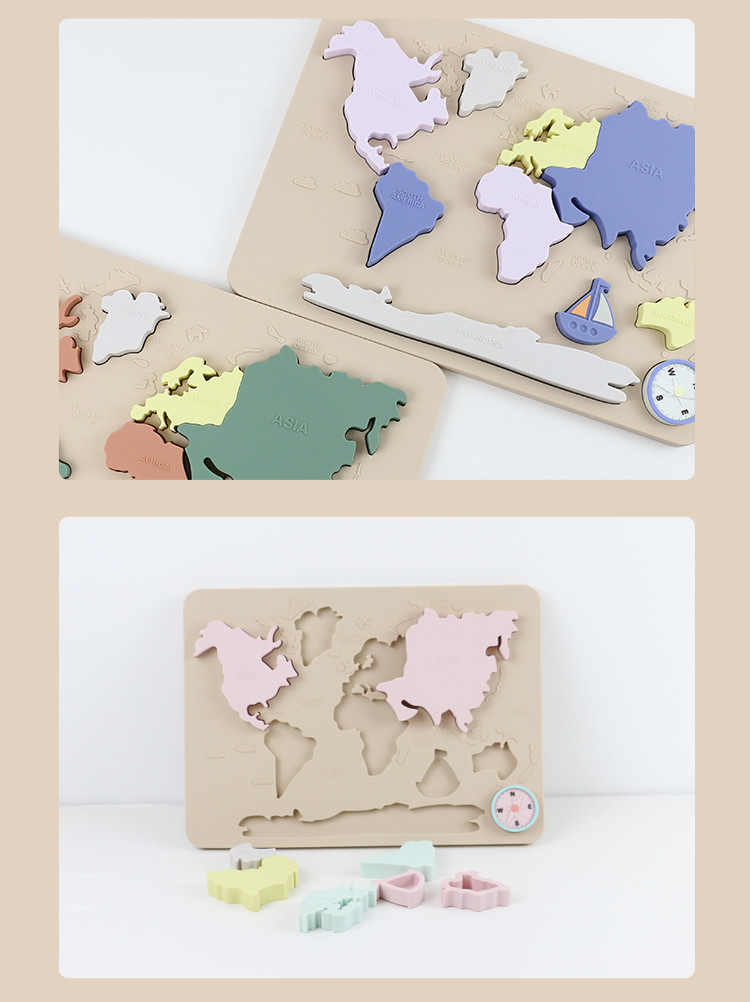 Silicone World Map Personalized Baby Puzzle For Toddlers Montessori Educational