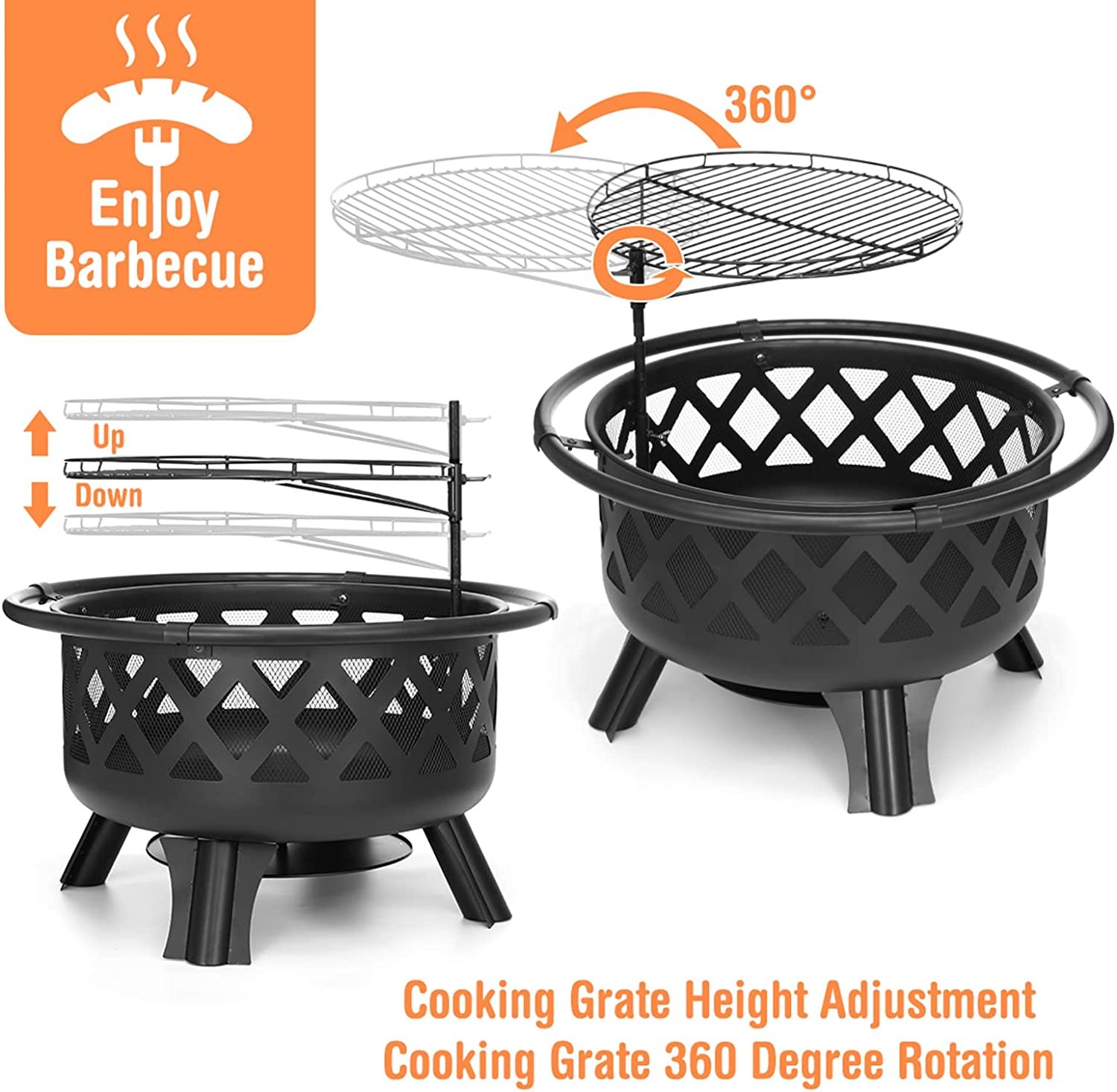 31 X 31 X 17 Inches Outdoor Wood Burning Fire Pit Steel BBQ Grill Firepit