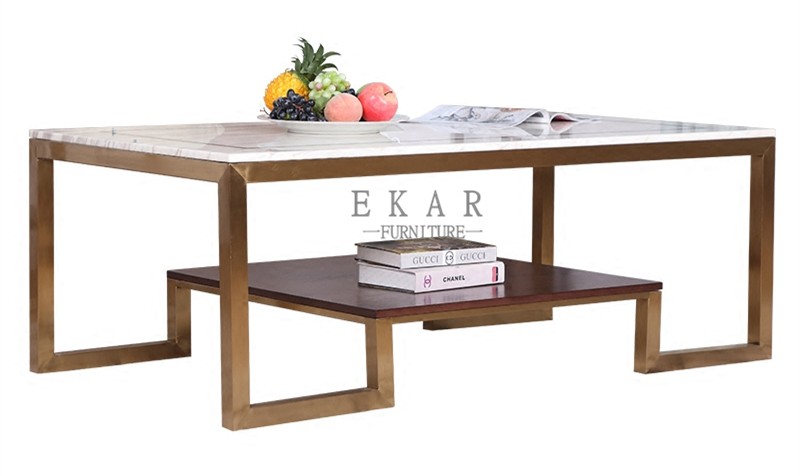 Simple stainless steel gold legs natural marble top coffee table