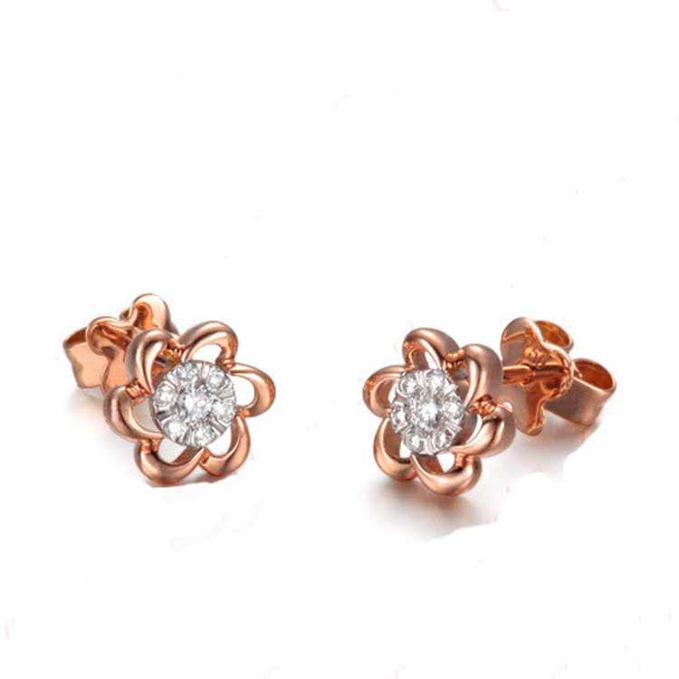 18K Rose Gold Classic Sakura Daimonds Stud Earrings for Women Girl Gift (GDE011)