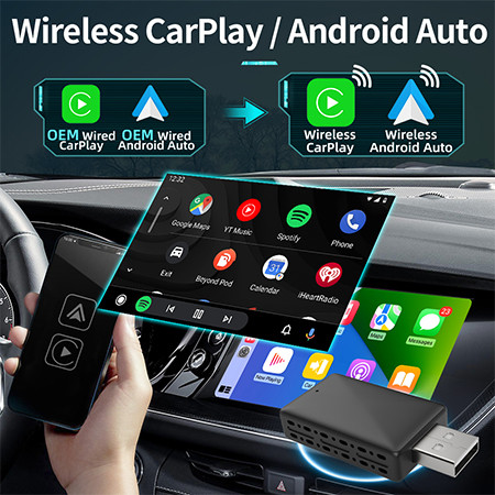 2-in-1 Mini USB Wireless Carplay Adapter Supports Original Car Wired Carplay to Wireless Carplay Android Auto Car Box