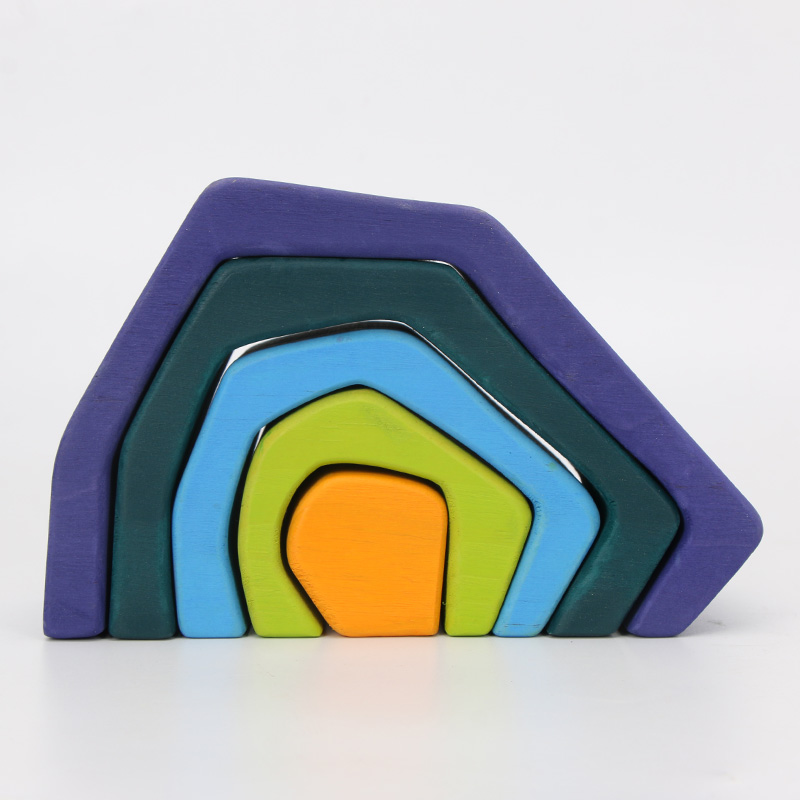 Brown 18cm Rainbow Wooden Building Blocks Toy Creative Educational