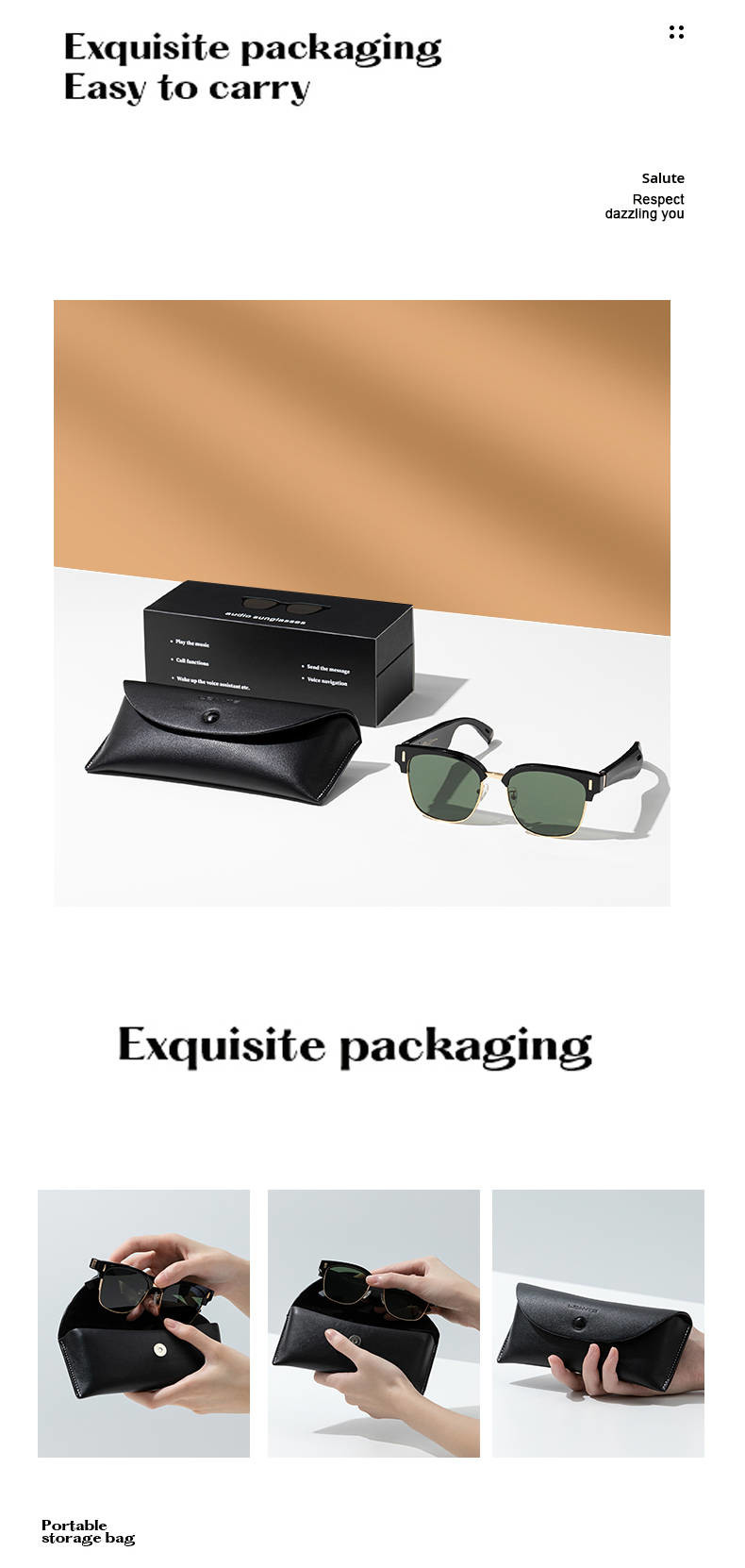Bluetooth Eyeglasses Android Smart Glasses Sunglasses Lens Dual Stereo Speaker For Women