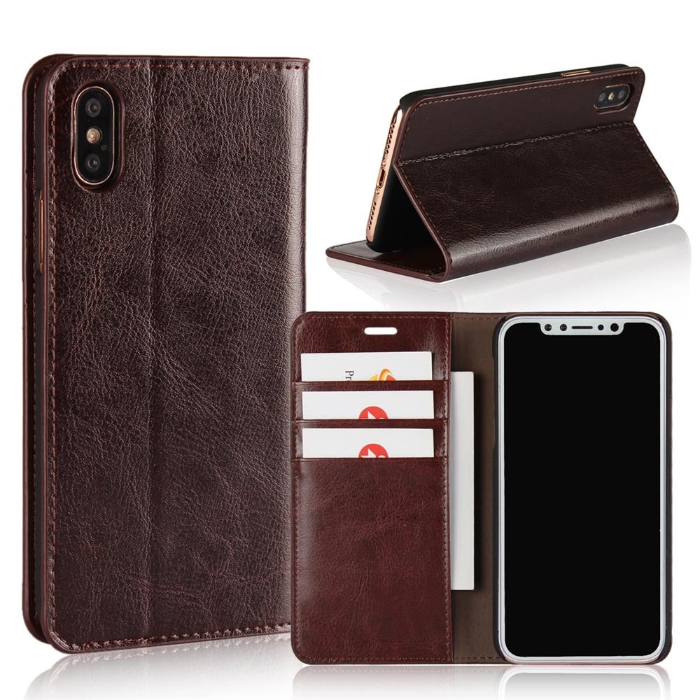 iPhone 8 Case, Genuine Leather Wallet Case Folio Flip Cover for iPhone 5/6/7/8/X/XS/XS MAX/XR