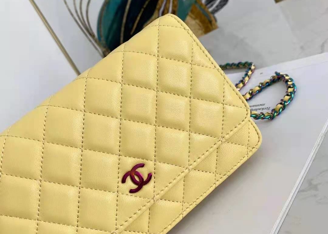 Inclined Shoulder Cowhide 19cm Luxury Brand Wallet With Chain