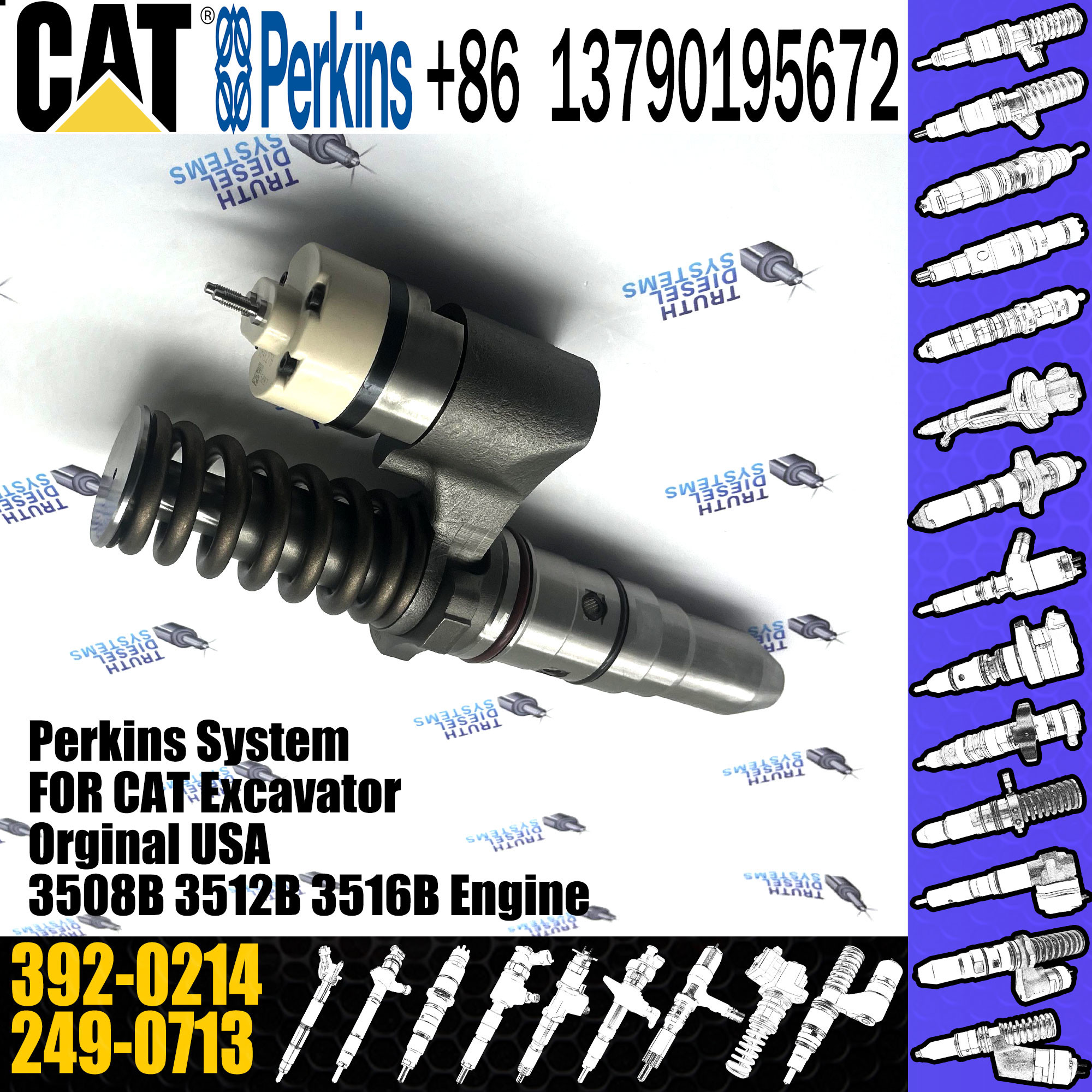 Oem Fuel Injectors 386-1766 20R-1275 392-0214 For Cater-pillar 3861766 3508B/3512B/3516B Engine