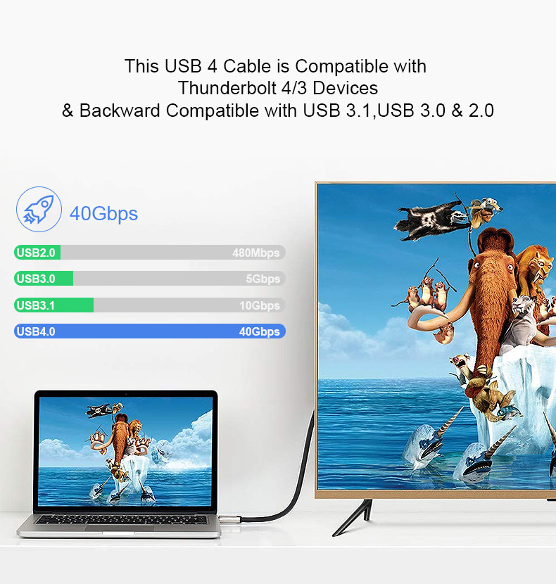 Double Shielded USB 4.0 Cable 1m 1.2m 1.5m 2m 8k 60HZ 100W 40Gbps
