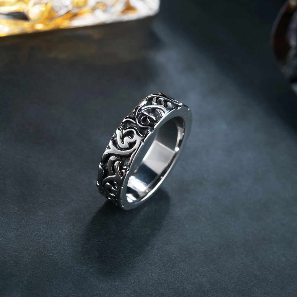 Men's Stainless Steel Viking Jewelry Ring Window Curved Punk Ring Vintage Men Rings