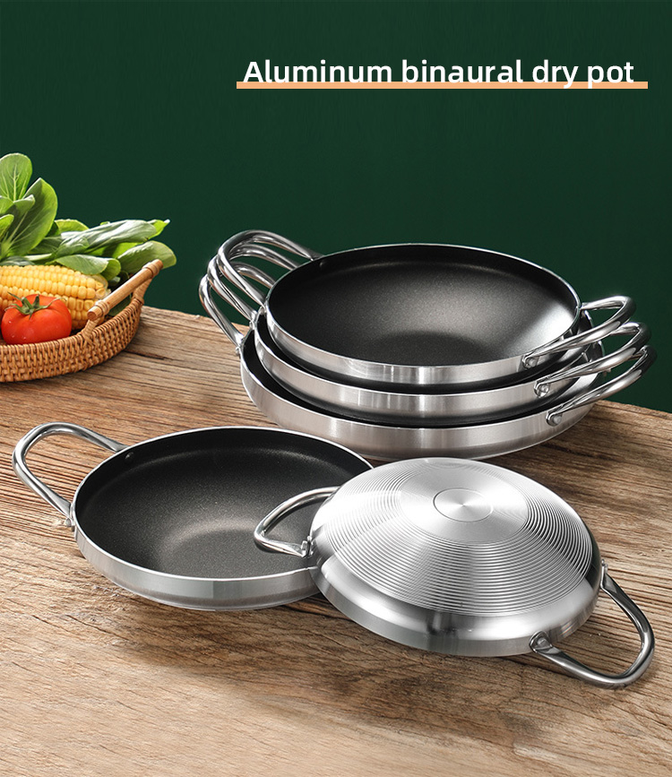 Thickened Kitchen Wok Pan Aluminium Non Stick Coated Double Ear With Steel Handles