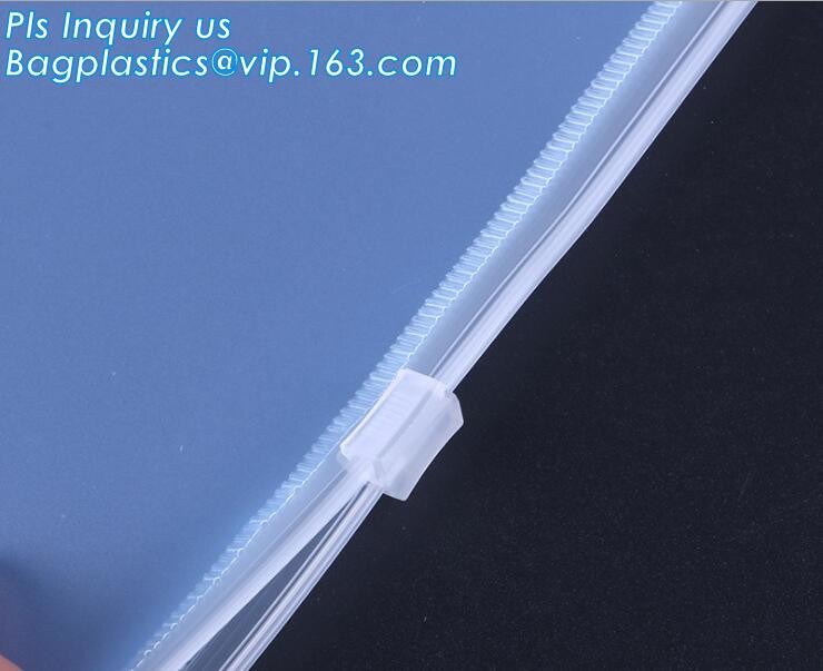 stand up pvc slider bag vinyl Zip lockk bag, vinyl pvc A4 file bag with slider Zip lockk, Non-toxic PVC slider zipper bag