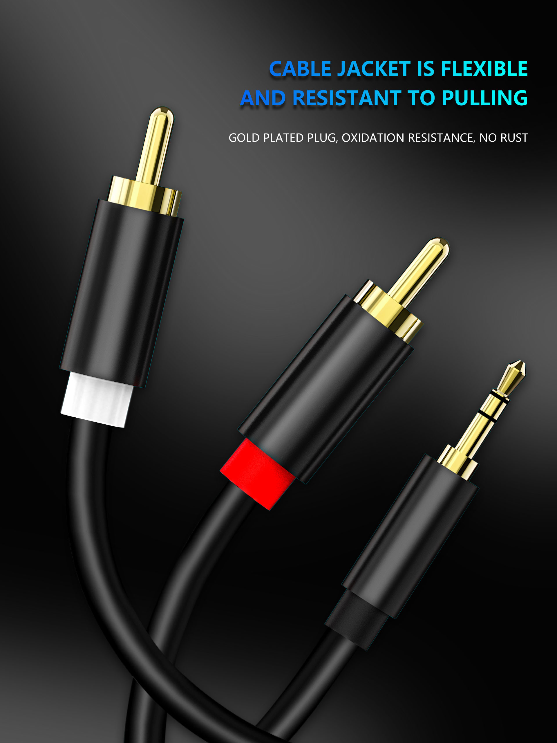 Smartphones 3.5mm To 2RCA Audio And Video Cable 24k Gold Plated