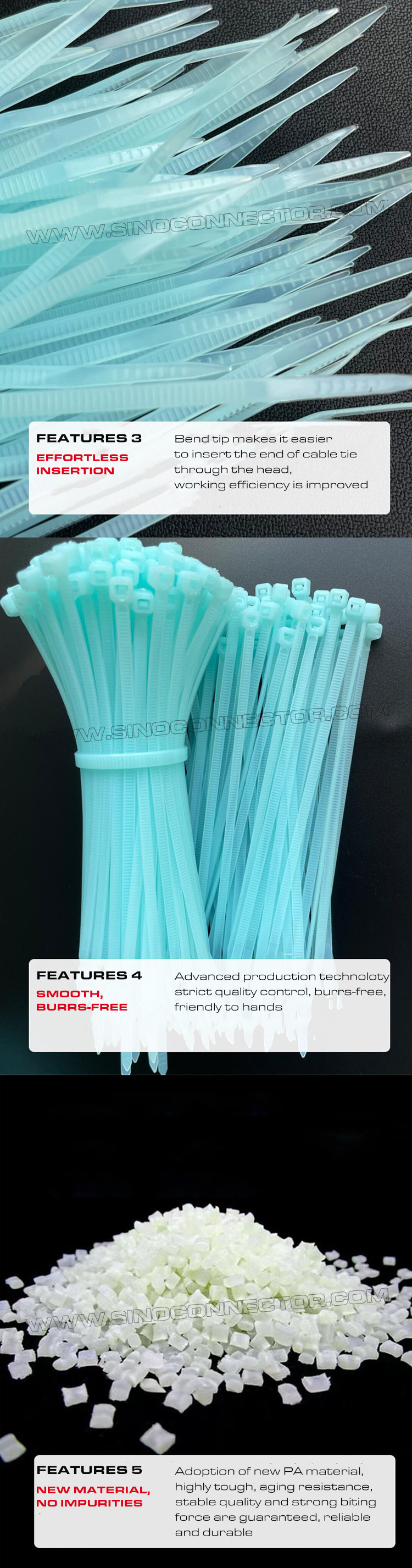 Heat Stabilized Plastic Cable Tie Strap Nylon 66 100mm x 2.5 (18 LBS), 130°C Temperature Resistant Cable Zip Tie Polyamide 66 for Harsh Environments